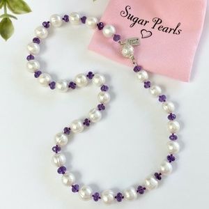 Freshwater Pearl & Amethyst Necklace/Hand Knotted